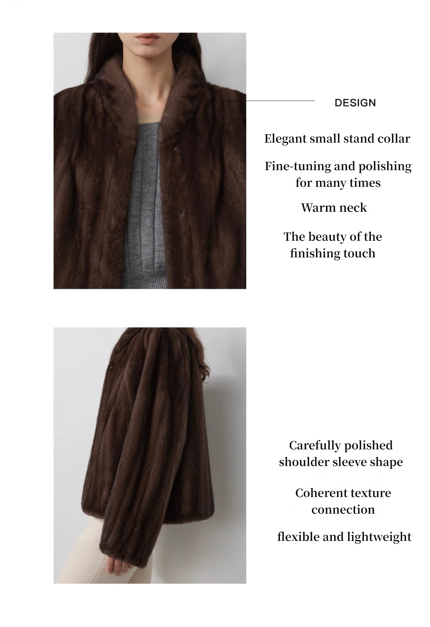 Warm coffee mink retro imported stand collar short mink fur coat