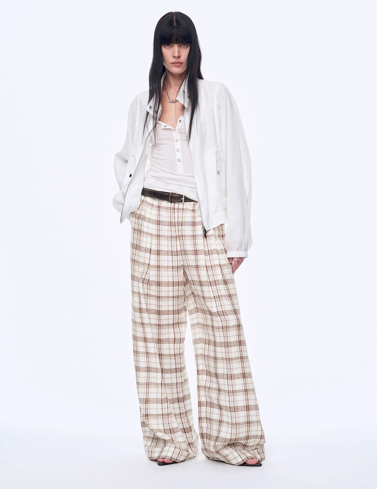 Drape Linen Plaid Retro Casual Pants Spring"Plaid Accent"