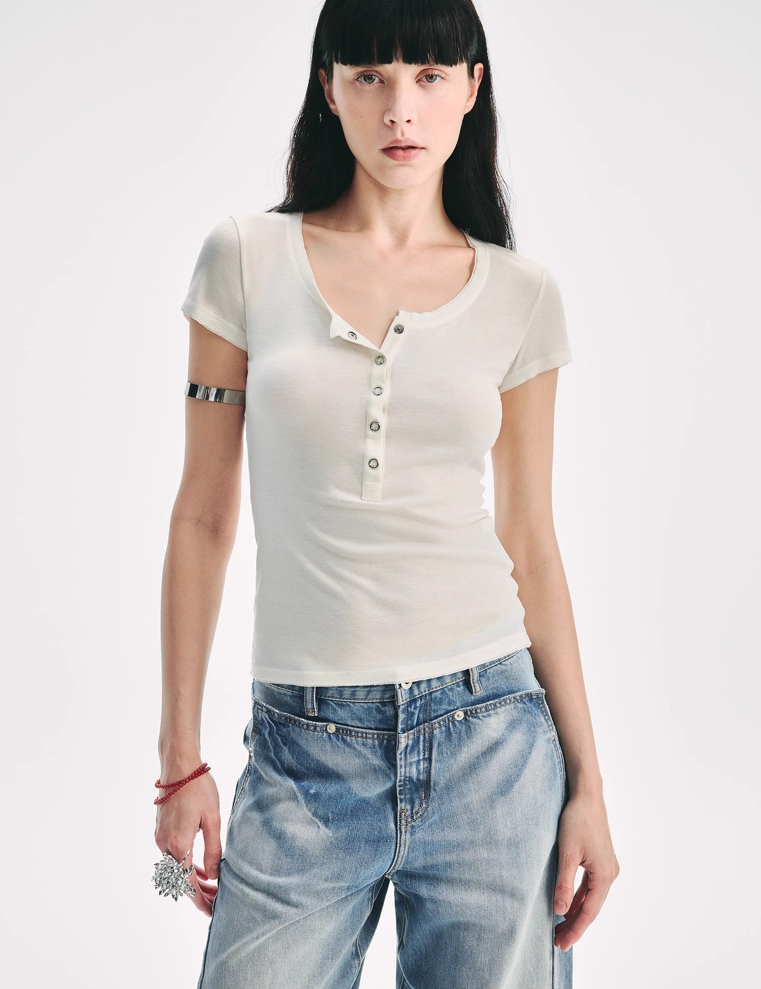 Long Sleeve V-Neck Button Knitted Bottoming Basic Tops"Pure Fashion"