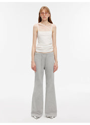 "American High Street" air-spun OE cotton fashionable low-rise fit wide waist drawstring flared pants