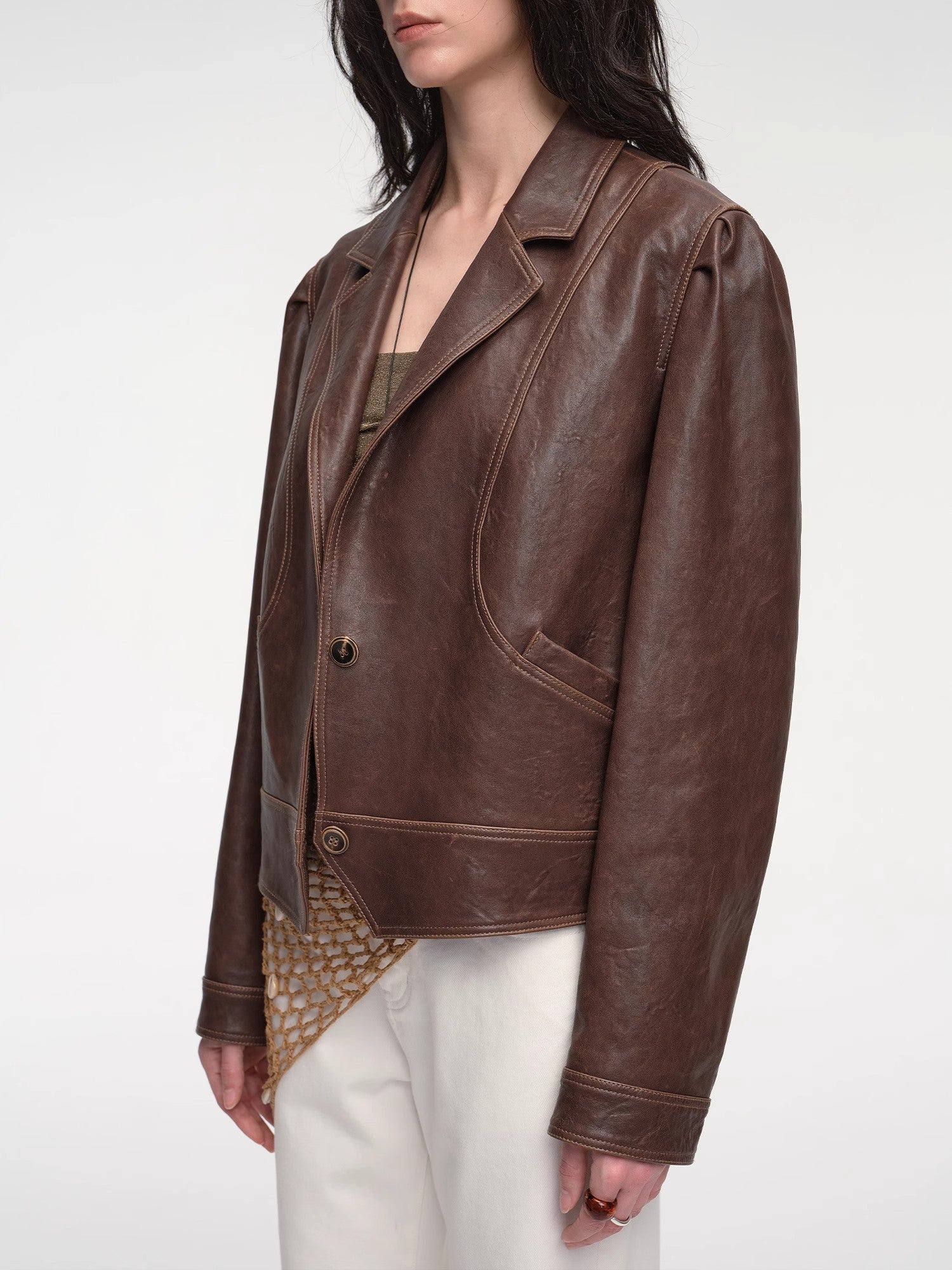 New Zealand imported waxed sheepskin distressed short leather jacket "Vintage Old Stories"