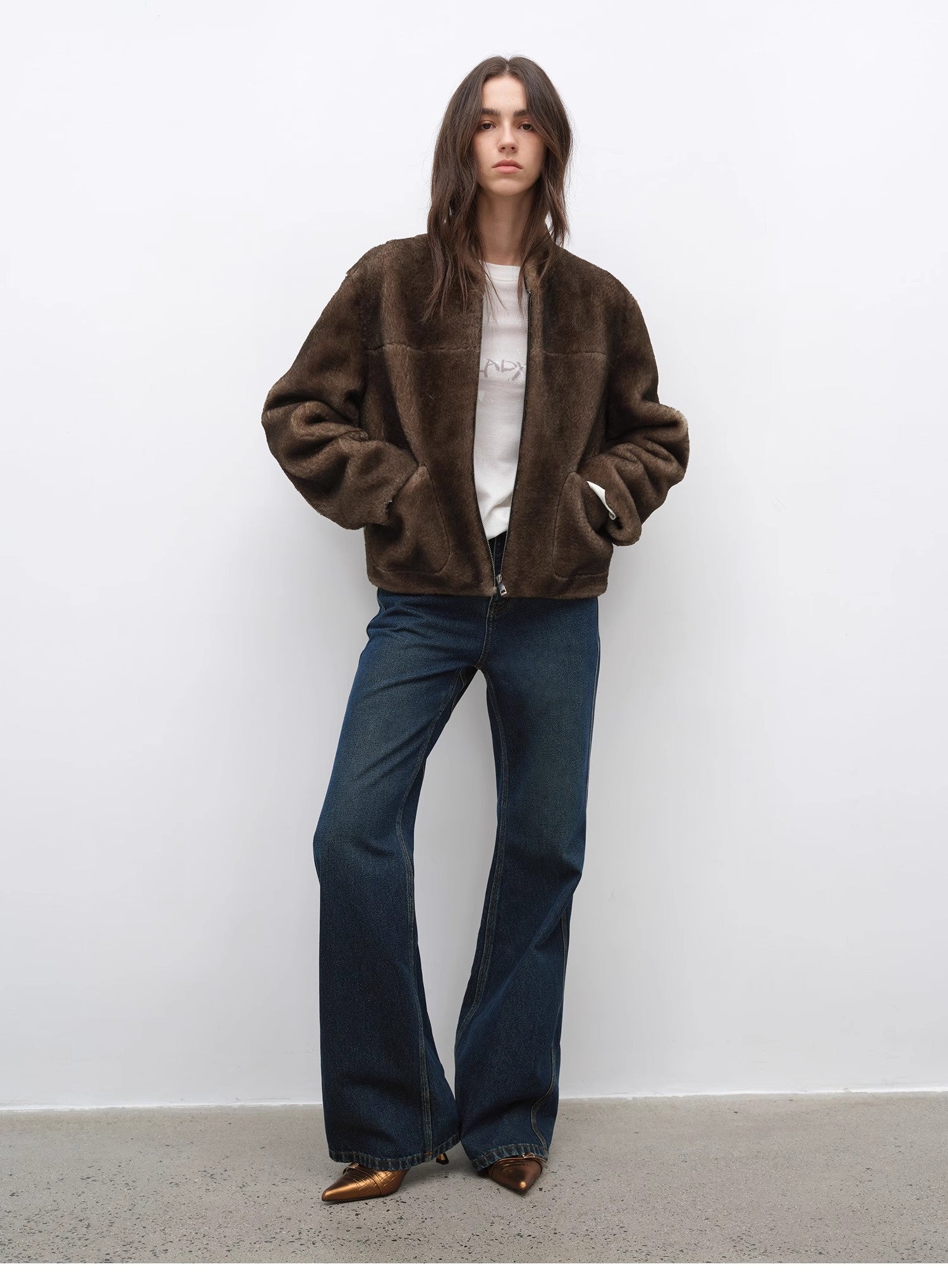 "Pure Flared" Japanese imported fabric Vintage retro washed loose flared jeans for women
