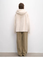 "Otaru Snow" casual hooded silhouette dropped shoulder merino wool sheepskin fur coat for women