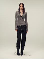 Ultrafine water-soluble wool blended versatile V-neck cardigan long-sleeved knitted top "Warm Brown Quiet Autumn"