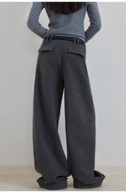 "Commuting Rules" Worsted Wool Blend Waistless Raw Edge Wide Leg Pants Slimming Scimitar Casual Pants