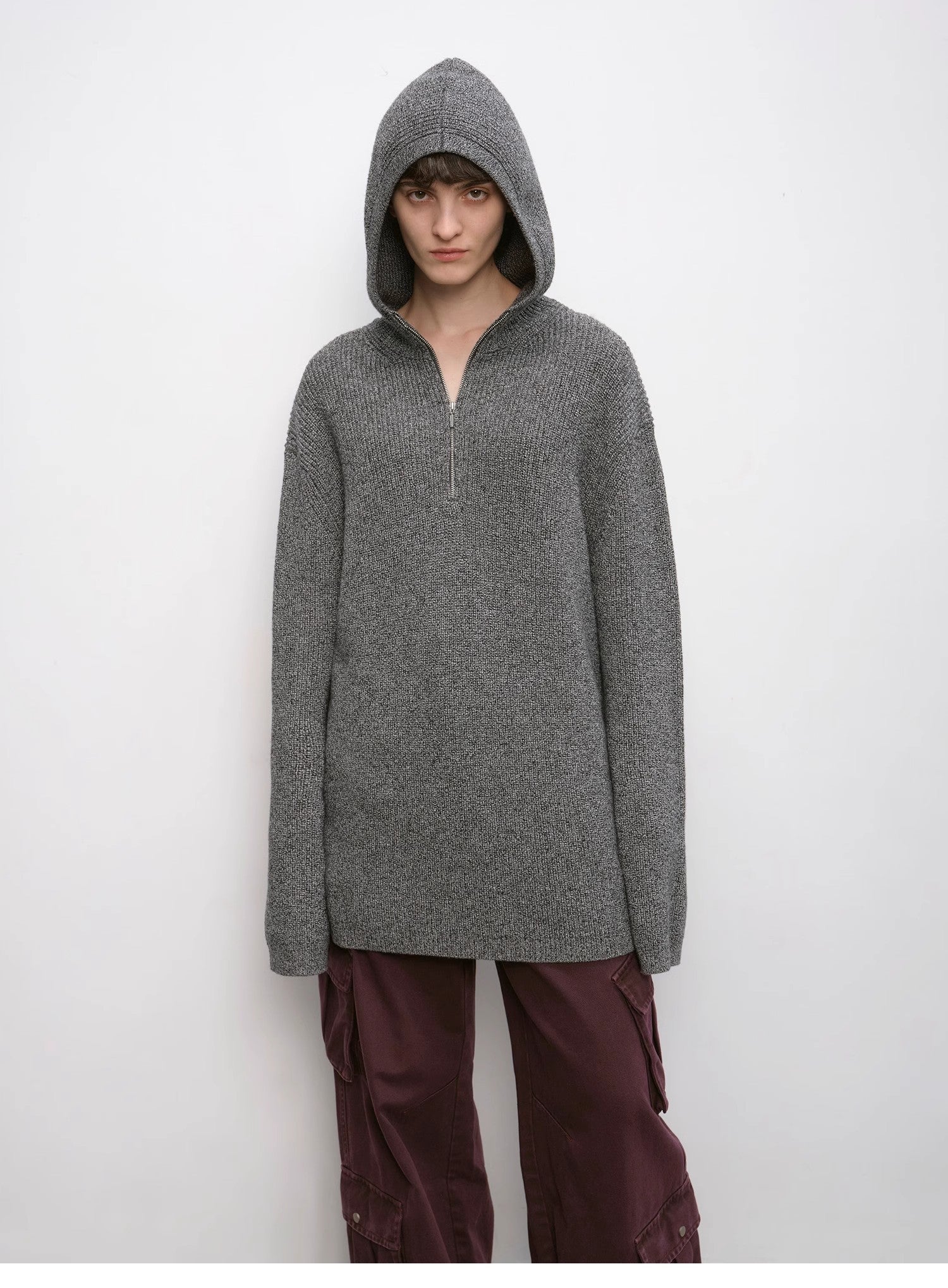 "Autumn Ticket" Simple and versatile Zhongding 30s wool blend hoodie zipper round neck sweater