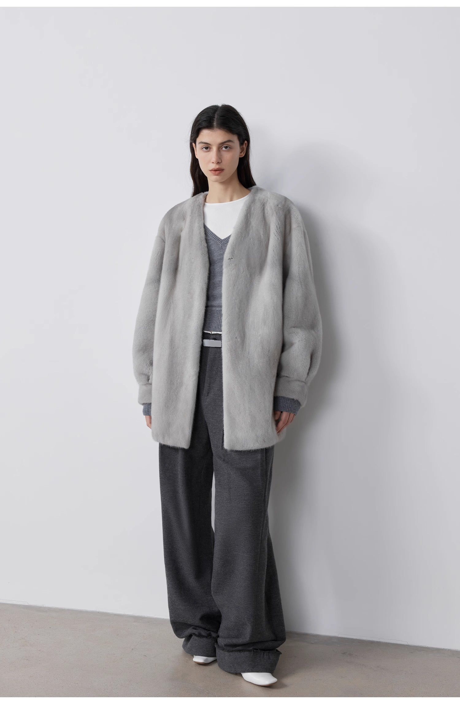 "Commuting Rules" Worsted Wool Blend Waistless Raw Edge Wide Leg Pants Slimming Scimitar Casual Pants