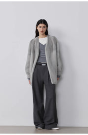 "Commuting Rules" Worsted Wool Blend Waistless Raw Edge Wide Leg Pants Slimming Scimitar Casual Pants