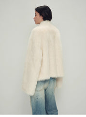 Fireladyfur Women's Casual Drop Shoulder Stand Collar Sheepskin Coat"Practical Wearism"