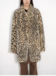 "Leopard print sniper" imported merino sheepskin fashionable off-shoulder slim mid-length fur coat