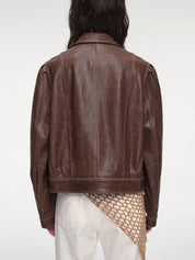 New Zealand imported waxed sheepskin distressed short leather jacket "Vintage Old Stories"