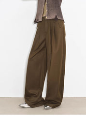 "Workplace Ladies" Fashionable drapey single pleat skinny wide-leg mid-low waist casual pants for women