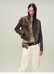 Women's imported first-layer suede sheepskin short autumn leather jacket