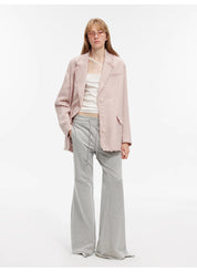 "American High Street" air-spun OE cotton fashionable low-rise fit wide waist drawstring flared pants