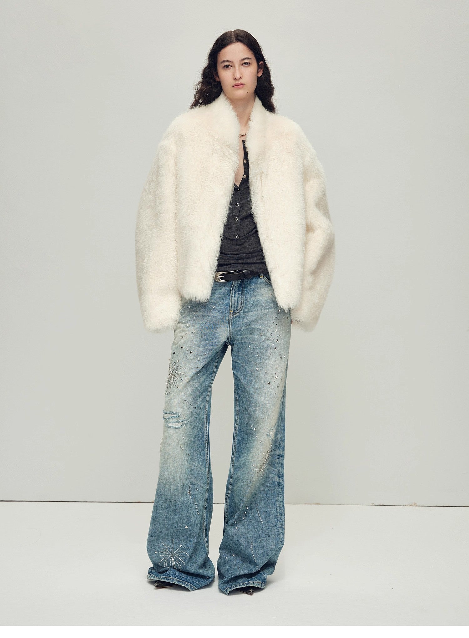 Fireladyfur Women's Casual Drop Shoulder Stand Collar Sheepskin Coat"Practical Wearism"
