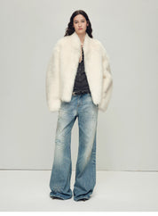 Fireladyfur Women's Casual Drop Shoulder Stand Collar Sheepskin Coat"Practical Wearism"