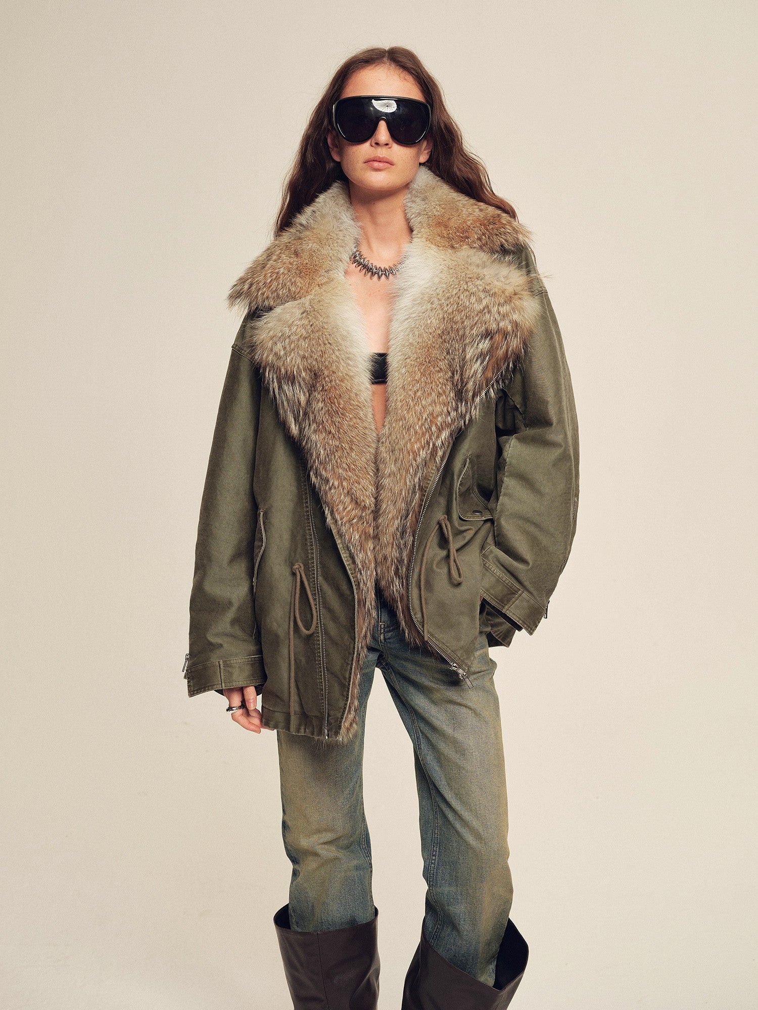 Firelady Women's Sheepskin Parka coat with Two-Tone Toscana Coyote Fur Collar“Wilderness Parka”
