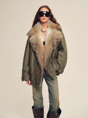 Firelady Women's Sheepskin Parka coat with Two-Tone Toscana Coyote Fur Collar“Wilderness Parka”