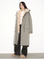 "Winter Institute" windproof and warm drop shoulder large version long hooded detachable liner parka