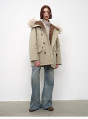 "Coastal Highway II" Hooded Raccoon Fur Collar 90% Duck Down Sheep Shearling Lined Down Parker