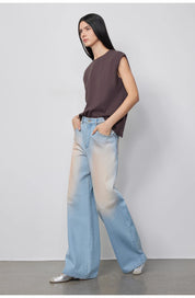 "Wantful Fantasy" Heavy Industry Washed Spray Colored Wide Leg Jeans Women's Low Waist Straight Leg Bootleg Pants