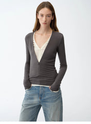 "Minimalist Moment" Simple Casual Lyocell Tencel Wool Blend Long Sleeve Bottoming Shirt Early Spring Top