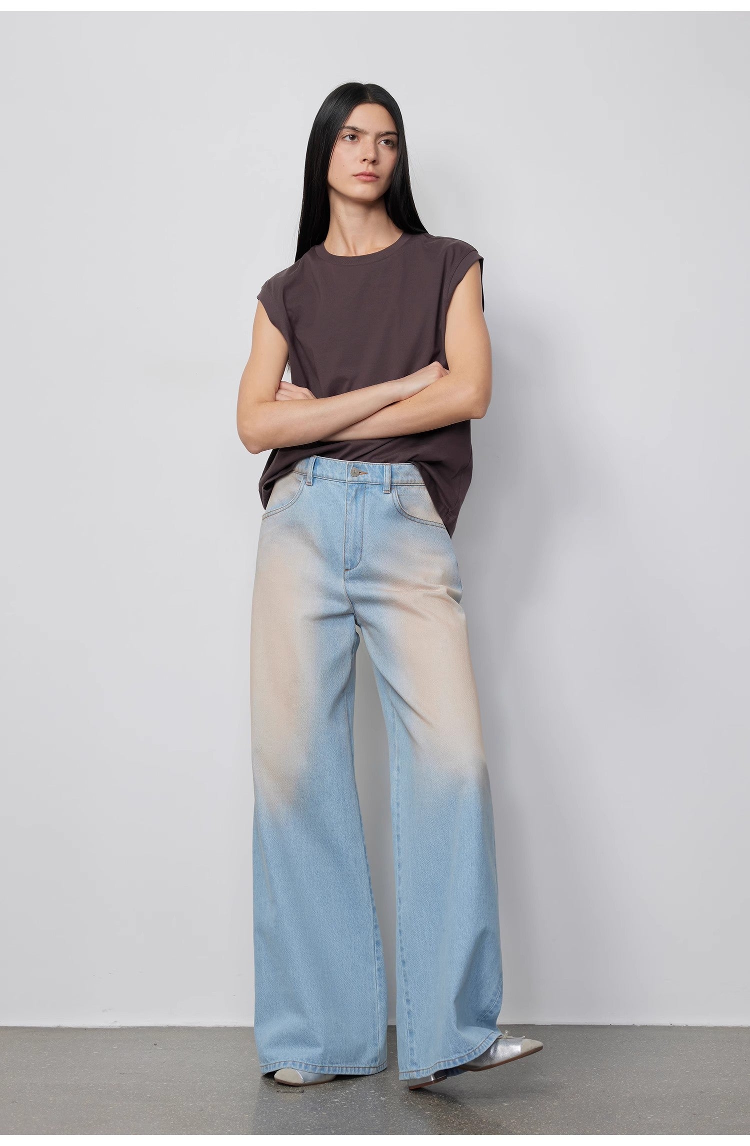 "Wantful Fantasy" Heavy Industry Washed Spray Colored Wide Leg Jeans Women's Low Waist Straight Leg Bootleg Pants