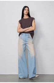 "Wantful Fantasy" Heavy Industry Washed Spray Colored Wide Leg Jeans Women's Low Waist Straight Leg Bootleg Pants