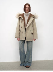 "Coastal Highway II" Hooded Raccoon Fur Collar 90% Duck Down Sheep Shearling Lined Down Parker