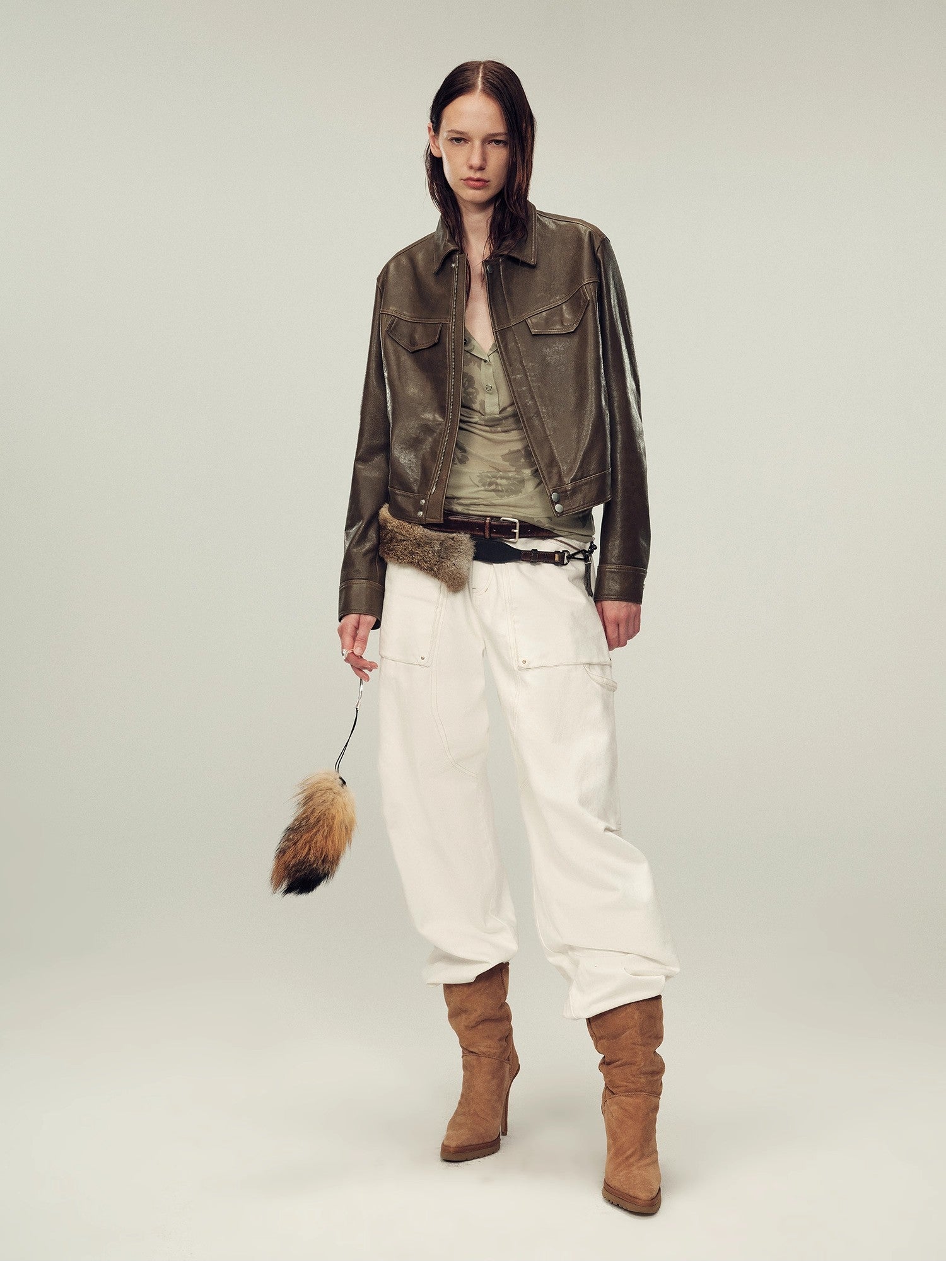 Women's imported first-layer suede sheepskin short autumn leather jacket