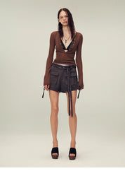 Ultrafine water-soluble wool blended versatile V-neck cardigan long-sleeved knitted top "Warm Brown Quiet Autumn"