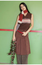 Ambiance Bowler Hat Mohair Wool Blend Vintage Colorblock Knit Hat Scarf Set