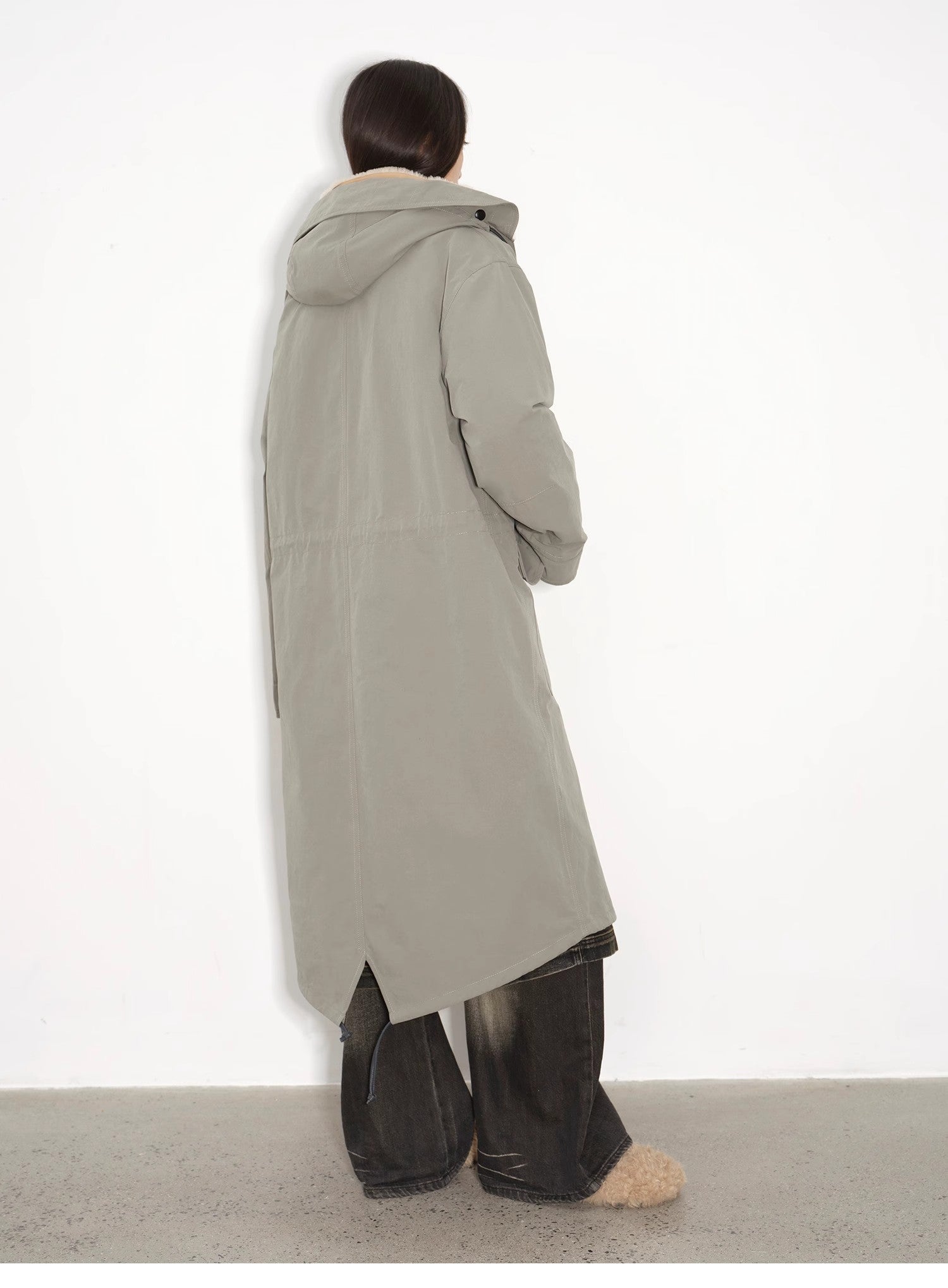 "Winter Institute" windproof and warm drop shoulder large version long hooded detachable liner parka