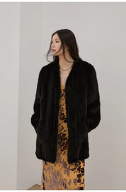 "Moon Serenade" High-luxury imported velvet mink woven fur coat mid-length mink coat (handmade)