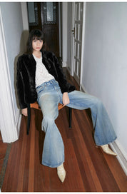 "Magic Dream" Retro Modern Washed Chicken Claw Wrinkled Jeans Women's Spacious Straight Wide Leg Pants