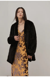 "Moon Serenade" High-luxury imported velvet mink woven fur coat mid-length mink coat (handmade)