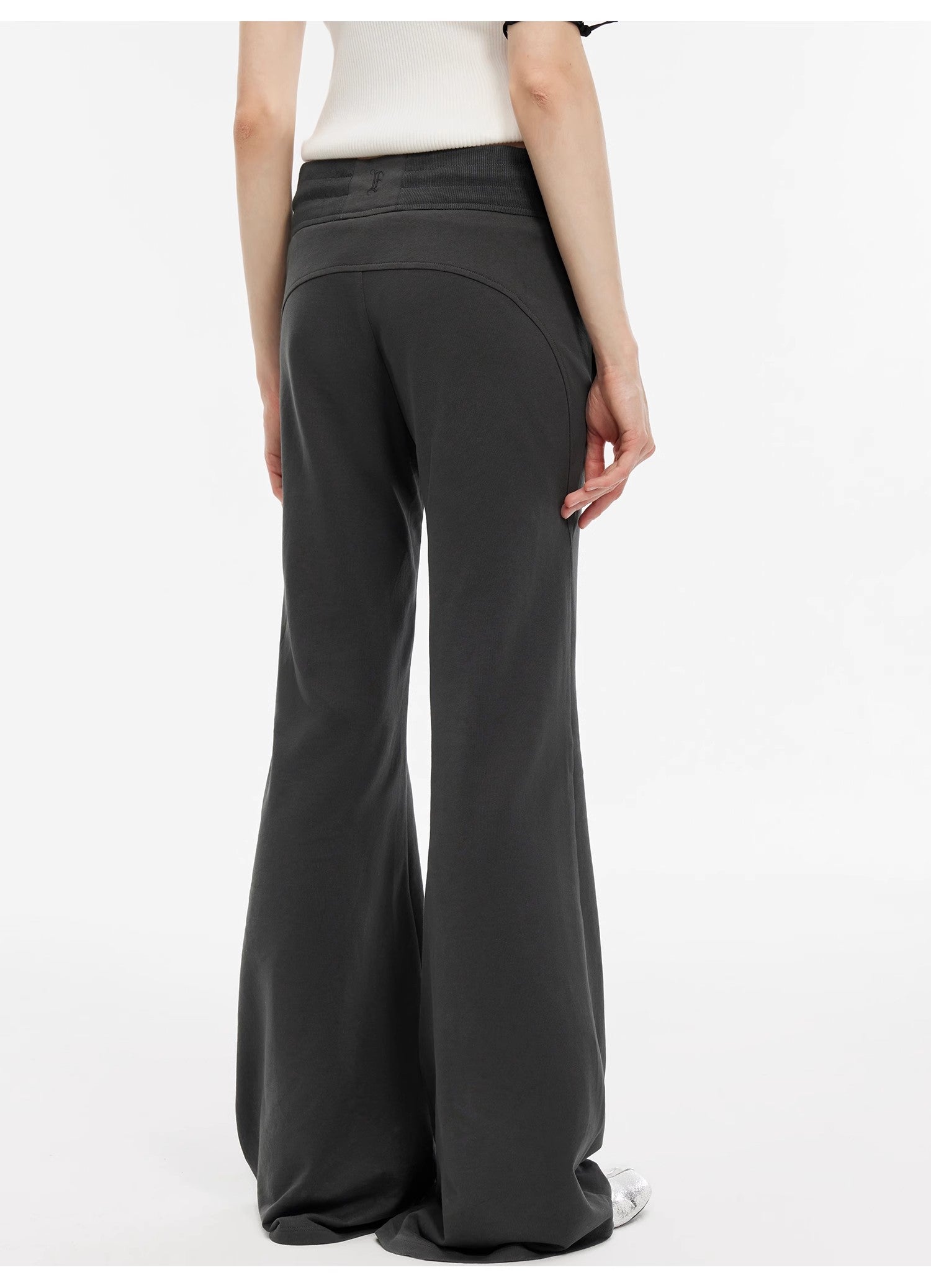 "American High Street" air-spun OE cotton fashionable low-rise fit wide waist drawstring flared pants