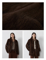 Warm coffee mink retro imported stand collar short mink fur coat