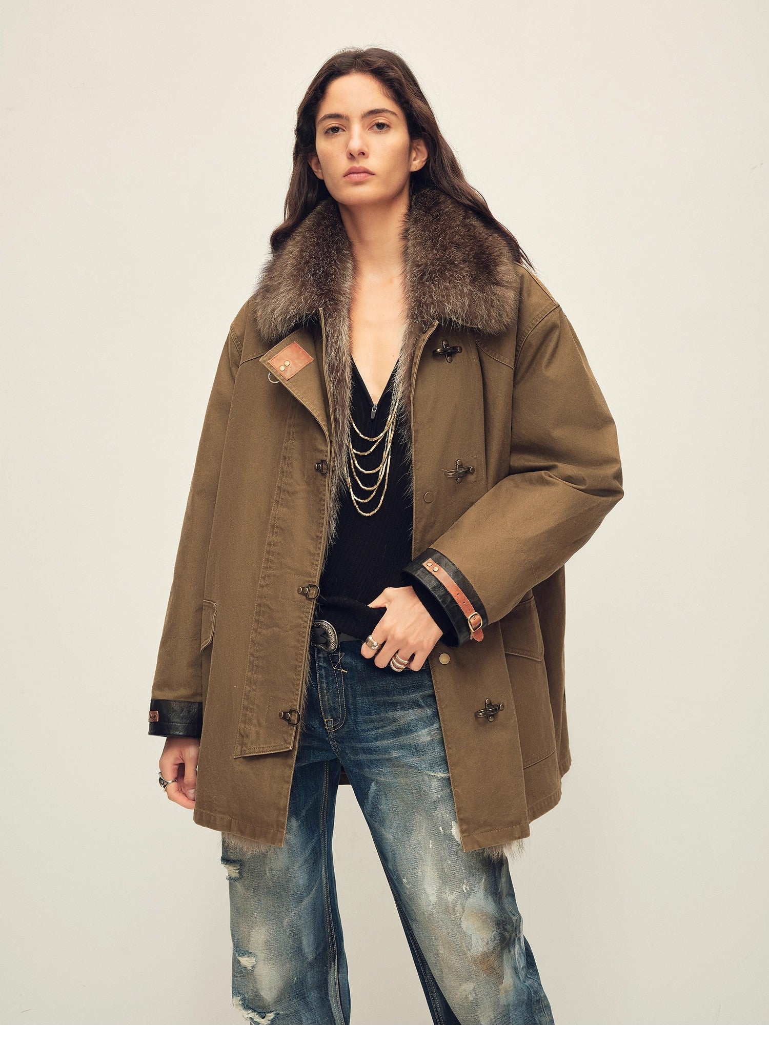 Firelady Women’s Parka with Real American Raccoon Fur Collar – Premium 90% White Goose Down Coat“Winter Street Lights”