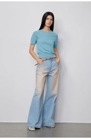 "Wantful Fantasy" Heavy Industry Washed Spray Colored Wide Leg Jeans Women's Low Waist Straight Leg Bootleg Pants