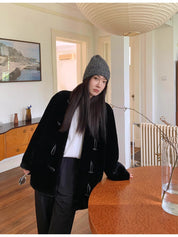 "Yemora" imported merino wool sheepskin small stand collar fur coat for women