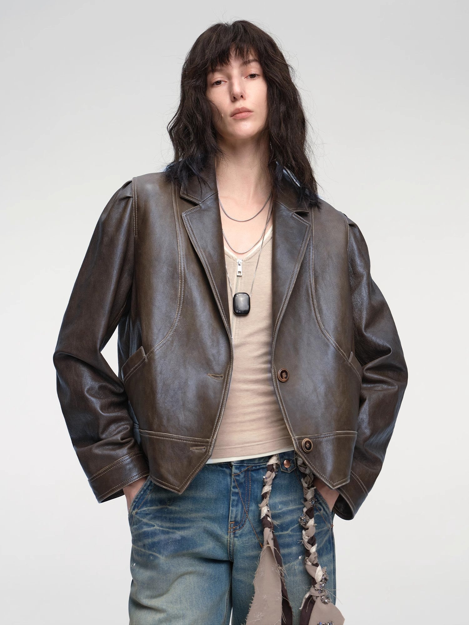 New Zealand imported waxed sheepskin distressed short leather jacket "Vintage Old Stories"