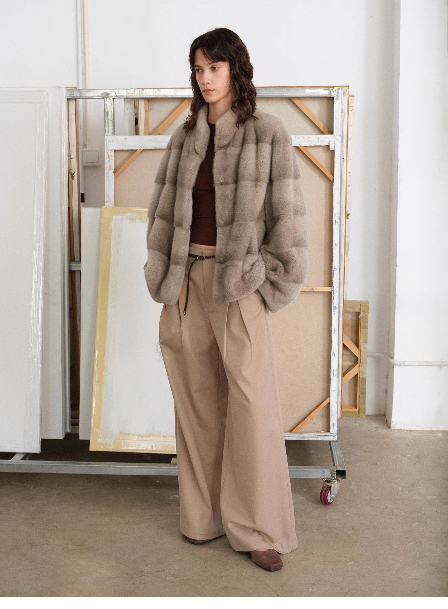 Imported purple label mink coat horizontal ridge leaning against the ridge craft mink fur coat