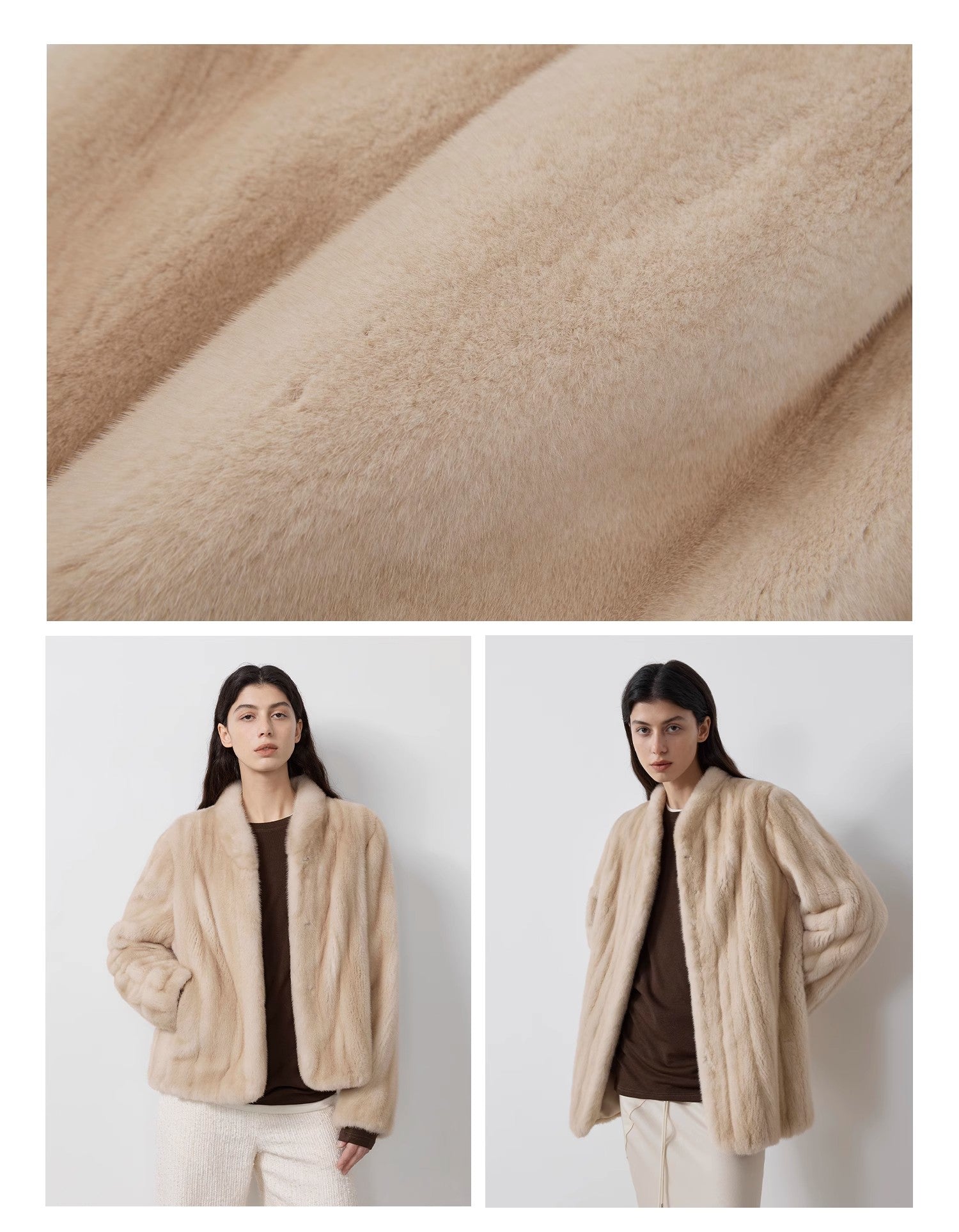 Warm coffee mink retro imported stand collar short mink fur coat