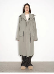 "Winter Institute" windproof and warm drop shoulder large version long hooded detachable liner parka