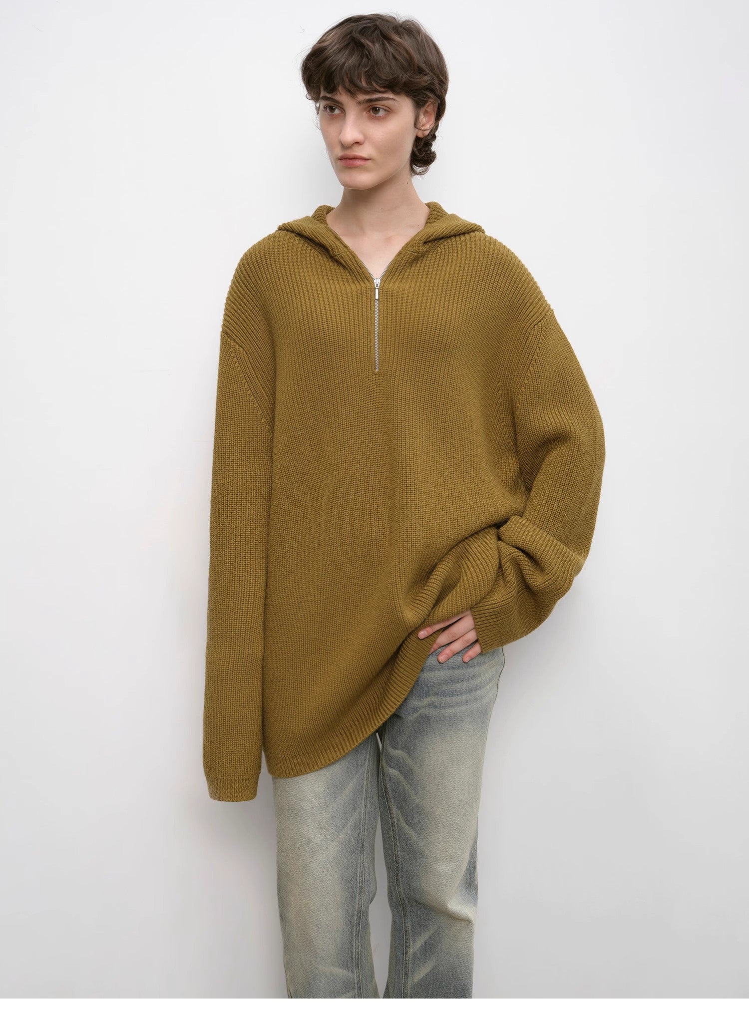 "Autumn Ticket" Simple and versatile Zhongding 30s wool blend hoodie zipper round neck sweater