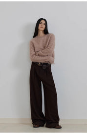 "Commuting Rules" Worsted Wool Blend Waistless Raw Edge Wide Leg Pants Slimming Scimitar Casual Pants