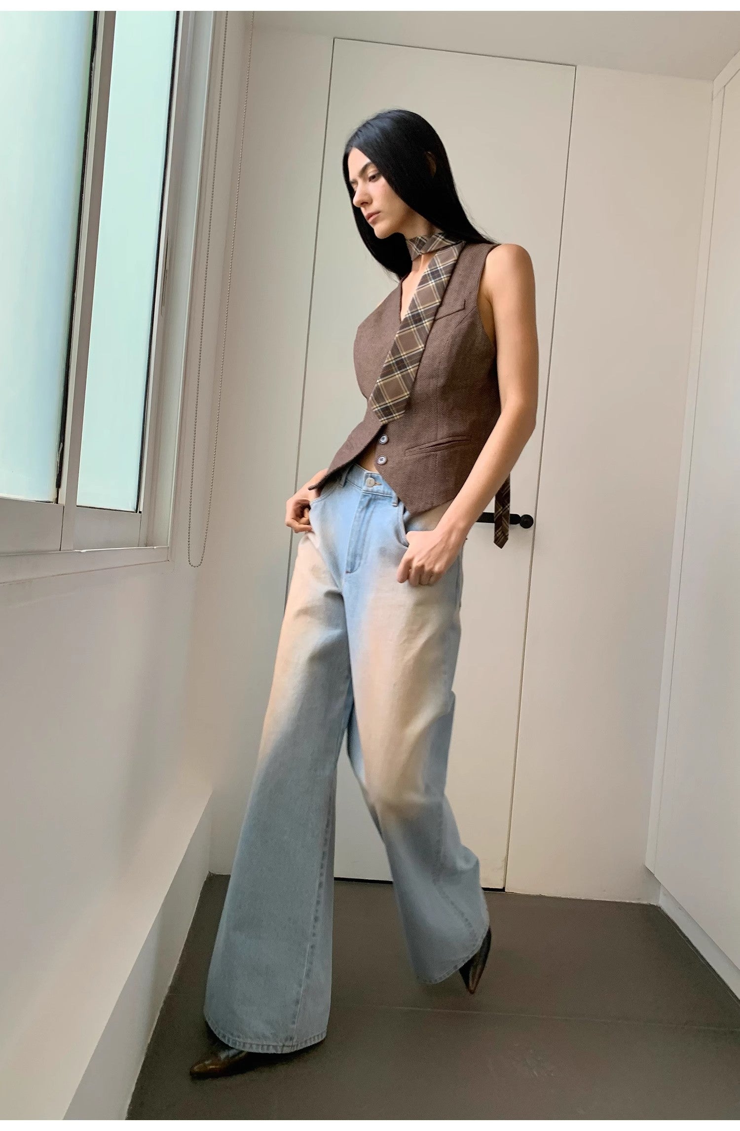 "Wantful Fantasy" Heavy Industry Washed Spray Colored Wide Leg Jeans Women's Low Waist Straight Leg Bootleg Pants