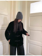 "Yemora" imported merino wool sheepskin small stand collar fur coat for women
