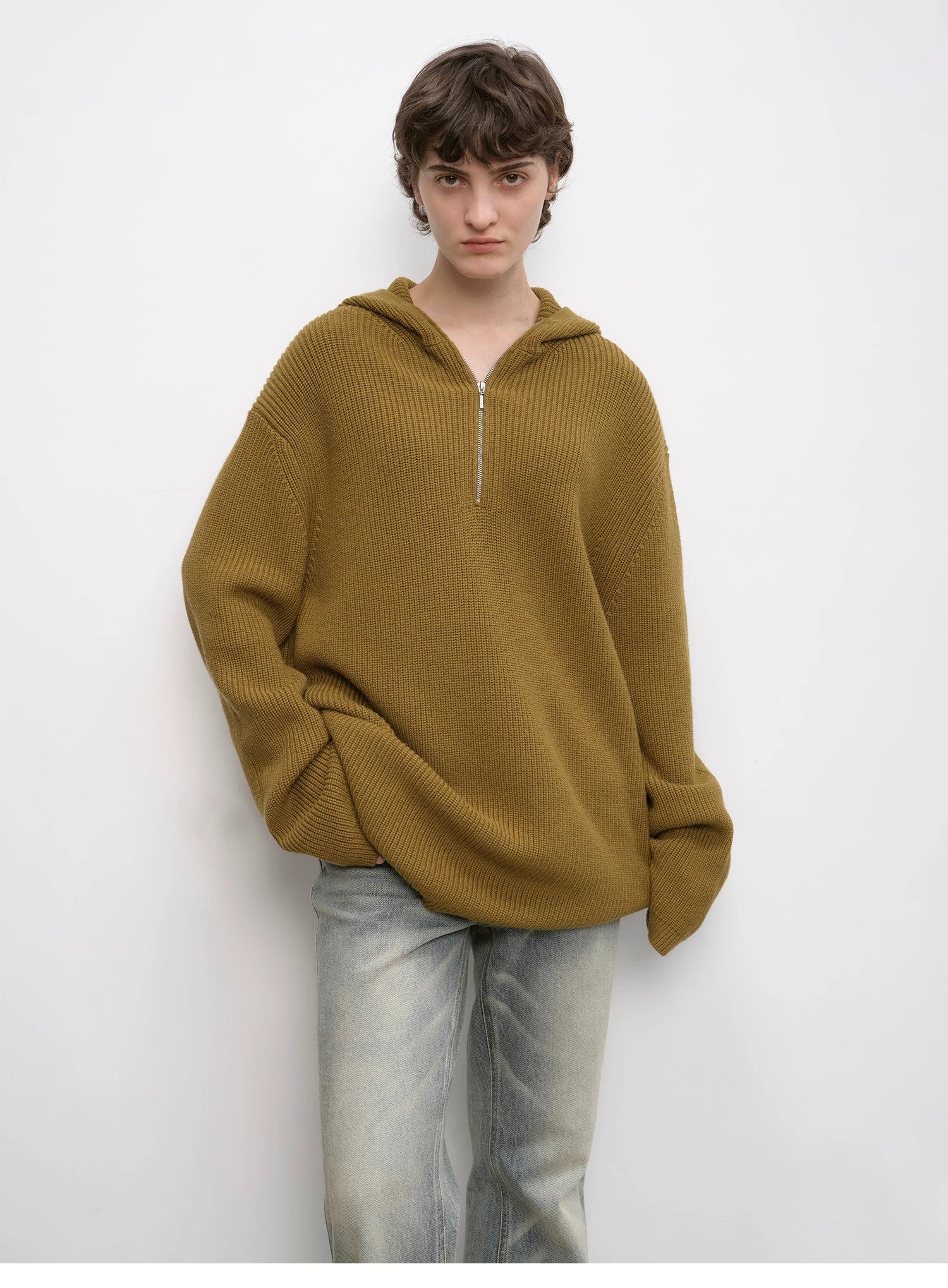 "Autumn Ticket" Simple and versatile Zhongding 30s wool blend hoodie zipper round neck sweater